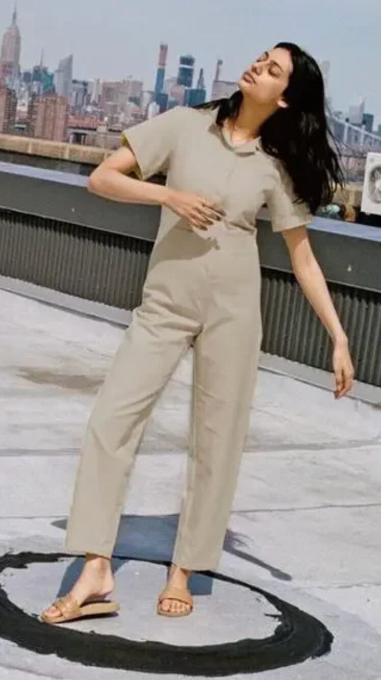 Ilana Kohn Cotton/ Linen Tia Short Sleeve Coverall Jumpsuit in Tan Size 12